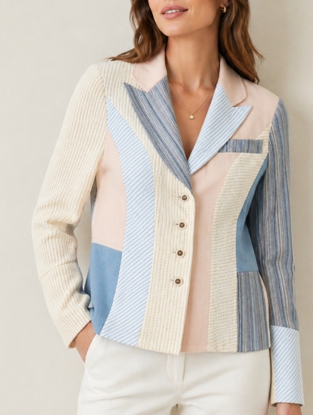 St John By Marie Gray Large Quilt Button Up Pastel Old Money Classy Blazer